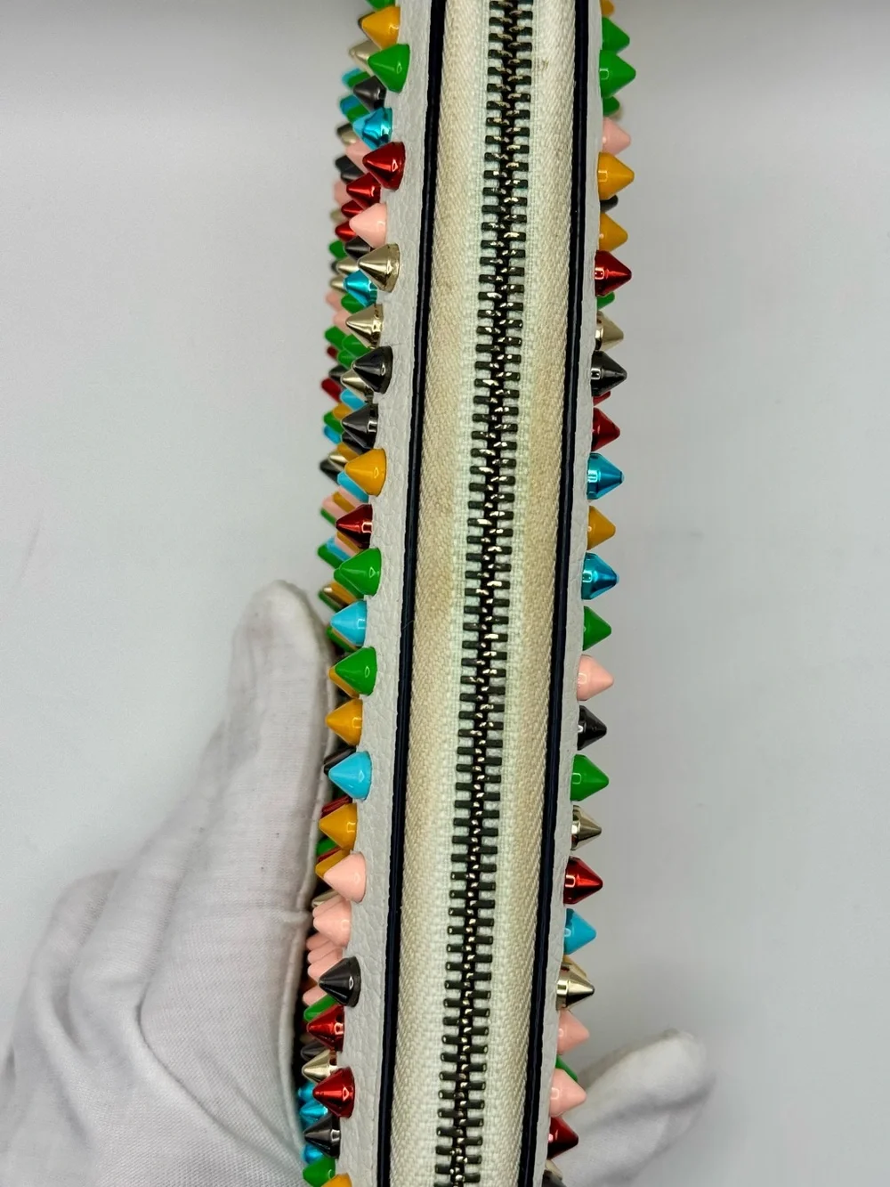 Christian Louboutin Panettone White Leather Multicolor Studded Clutch